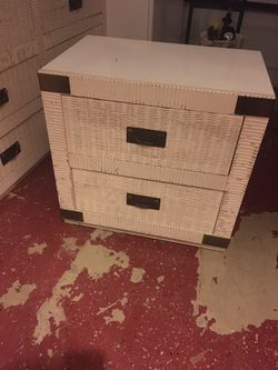 White Formica wicker like night table or end table