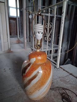 Vintage Ceramic Table Lamp – Swirled Orange & Cream Design
