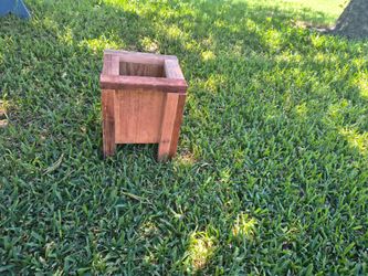 Small redwood flower pot .handmade...H 10".   8" square