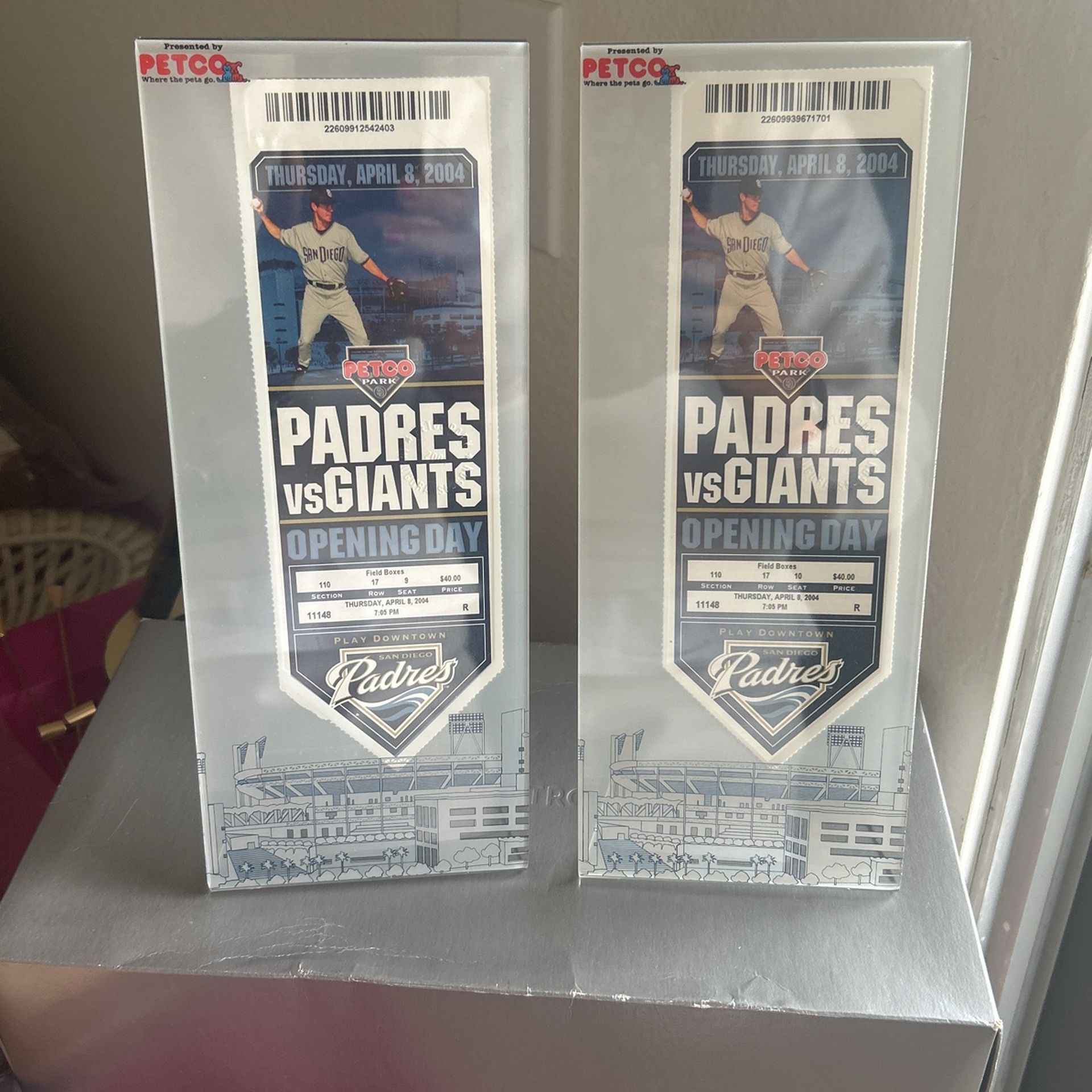 SD PADRES OPENING DAY PETCO PARK TICKETS IN PLASTIC STAND VS GIANTS APRIL 8 2004