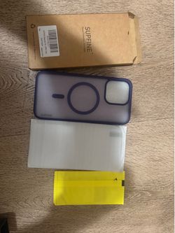 SUPFINE Magnetic Matte Clear Back Case + Screen Protector Purple/Clear Qi  iPhone 15 pro max