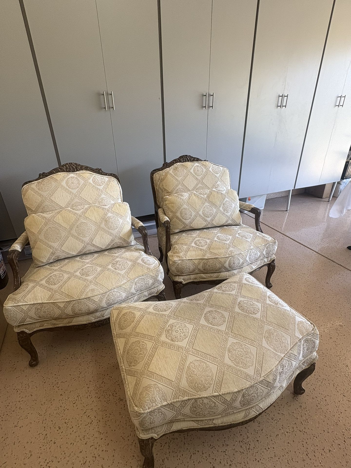 European Bergere Chairs & Ottoman