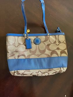 Coach Signature Tote Bag Blue and Tan