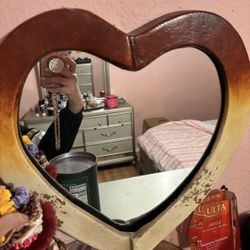 Gorgeous Wooden Antique Heart Mirror