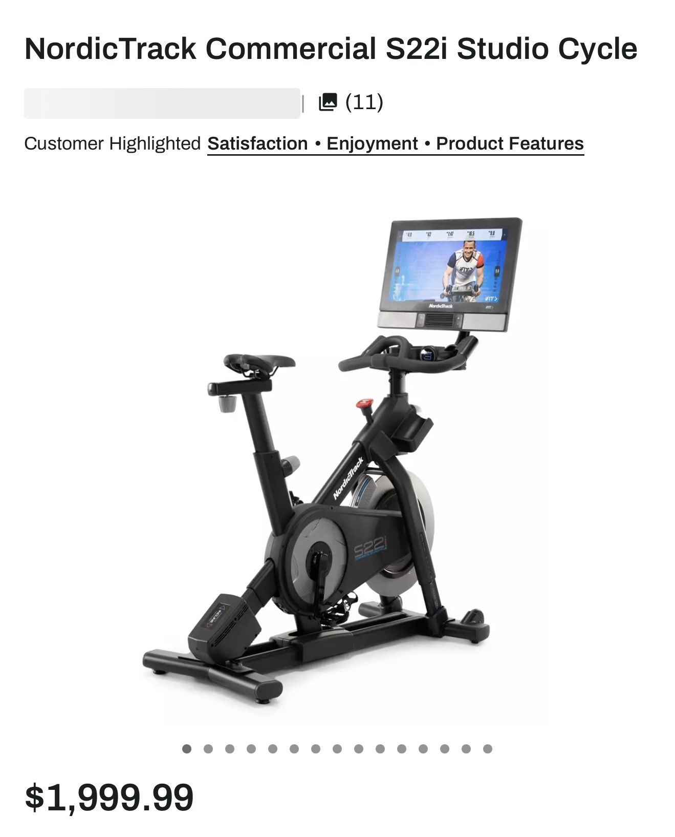 For Sale: NordicTrack S22i Studio Bike  Lightly used and in great condition. No shipping available — buyer must pick  ip in person
