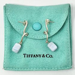 Tiffany & Co Blue Lace Agate Chalcedony Sterling Silver 925 Twist Twirl Earrings