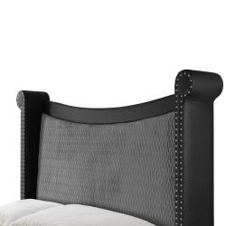 Ava Black Upholstered Queen Bed With Nail Heads 