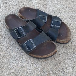 BIRKENSTOCKS Black Leather Arizona Two Strap Style Size 40