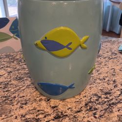 Fishes Of The Sea Shower Curtain Bath Set w Garbage Pail