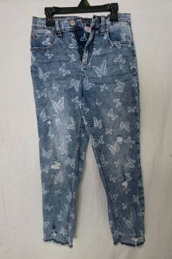 Girls tapered casual elastic denim ripped raw Bottom frayed flare jeans