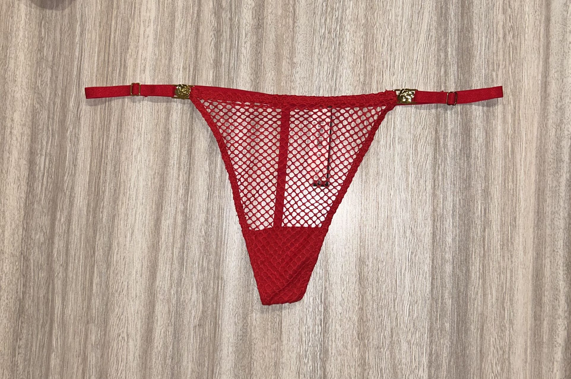 New Victoria Secret Thong XL Fishnet Red Adjustable Straps