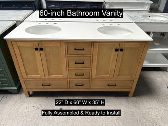 60" Bathroom Vanity with Engineered White Countertop & Solid Wood & Plywood Cabinet  # 3535