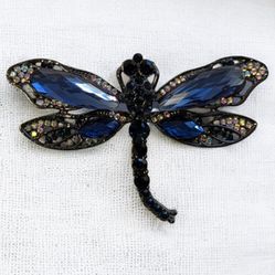 Blue Crystal Dragonfly Brooch Pin