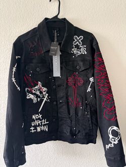 Broke Rise  Black Graphic Denim Jacket Size M