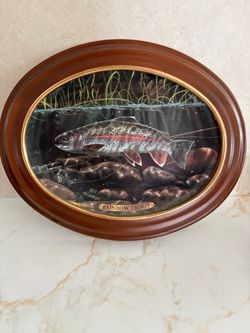 Vintage Wood Framed Trout Plate by Edward L Trotten