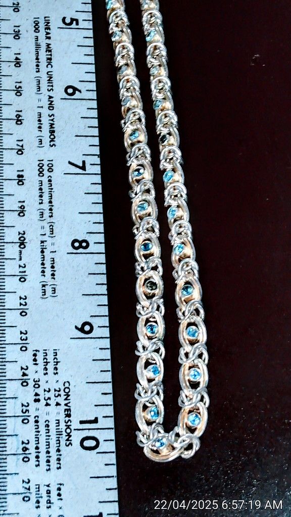 Aquamarine Solid Sterling 925 Byzantine 22" Chain