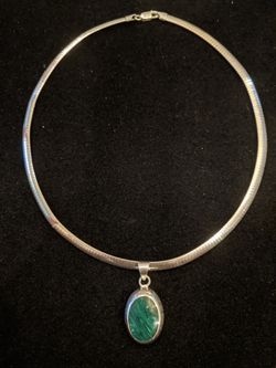 $59. Sterling Omega snake necklace with sterling turquoise pendant. Necklace is marked 925 Milor Italy. Pendant is marked Mexico 925.