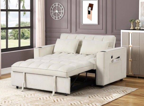 Sandbach White Pullout Couch Sofa Bed with USB