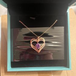 Rose Gold Sterling Silver Necklace W/ Purple Gemstone