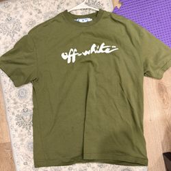 Off- white Olive green script Logo T shirt