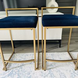 Modern Blue/Brass Bar Stools 