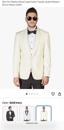 Slim Fit 1 Button Shawl Lapel Collar Tuxedo Jacket Modern Dinner Blazer AZAR 34S ivory