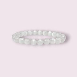 Handmade Natural Selenite 8mm Beaded Stretchable Durable Bracelet 