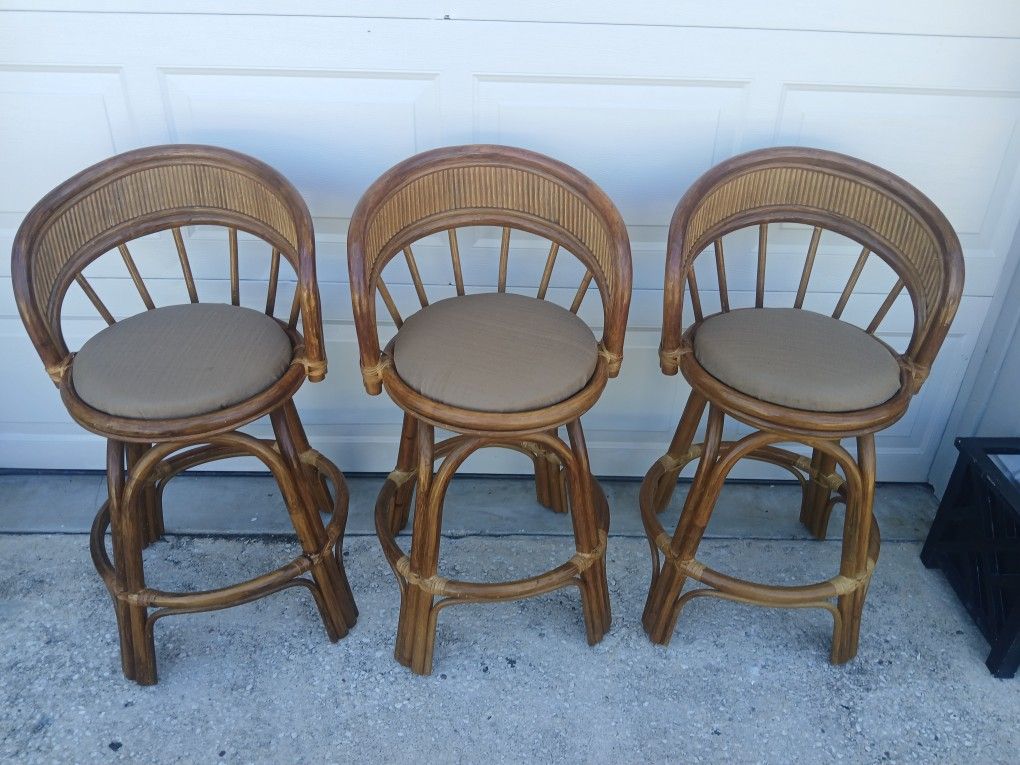 3 Boho Rattan Swivel Barstools