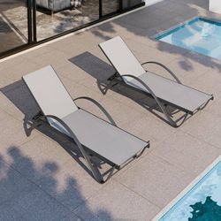 Patio Chaise Lounge Set of 2, Pool Chaise Lounge with Arm,Outdoor Lounge Chair with 5 Adjustable Backrest,Sunbathing Recliner,Beach Chair,Pool Chairs,