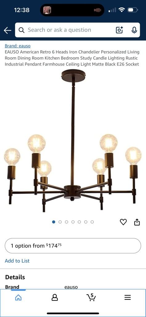 Retro 6 Heads Iron Chandelier