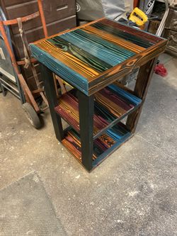 Colorful Burned Wood Table W/ Storage