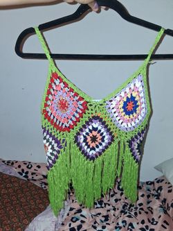 Crochet Granny Square Fringe Crop Top