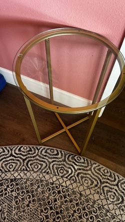 Round Glass Top Gold Side Table