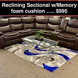 STORE CLOSING !!! New Reclining Sectional With Memory Foam  Cushions 