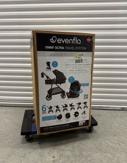 Evenflo Omni Ultra Travel System with Revolve 180  LiteMax  NXT  Rotating Infant Car Seat - Caviar Black