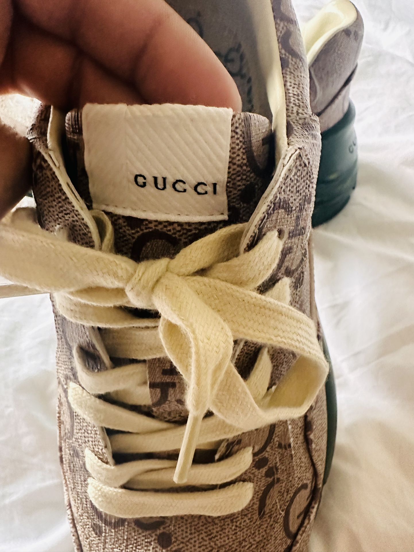 GUCCI RHYTON JUMBO GG COATED CANVAS SNEAKERS BROWN/GREEN SIZE 41 LIKE NEW