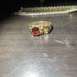 12k Vintage Gold Nugget And Garnet Ring