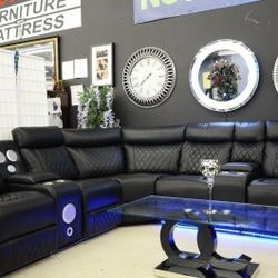 New Couch for Christmas? Brand New Black Leather Recliner Sofa W/ BT Speakers, LED Lights, Cup Holders & Storage 🚚

