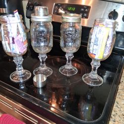 Ball Jar Stemmed Glasses And Sifter