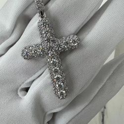 VVS 14k White Gold Moissanite Cross Pendant 10grams 