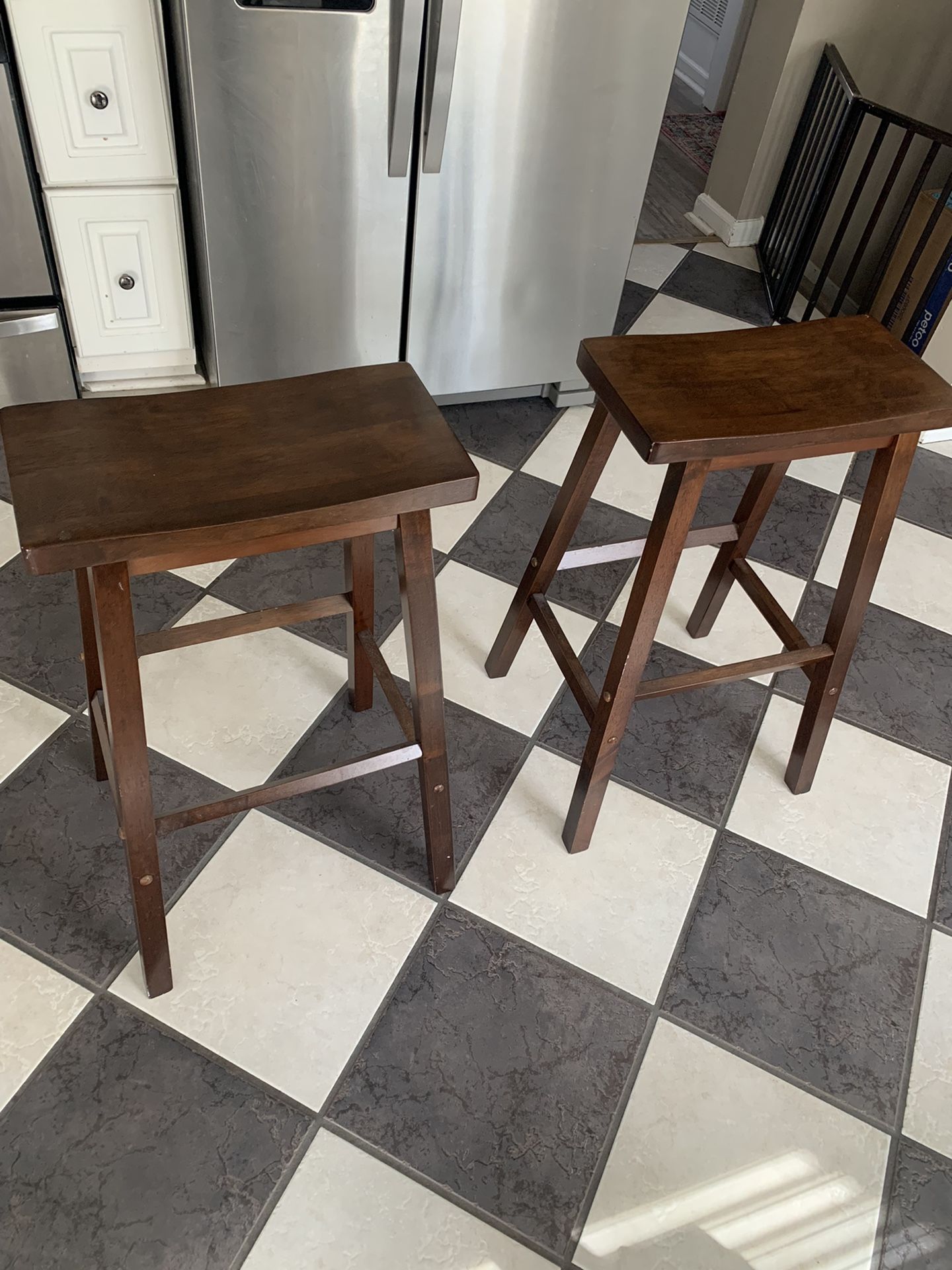 2 Saddle Wooden Barstools