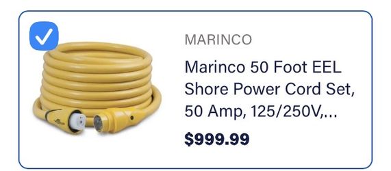 50AMP MARINCO EEL 50’ POWER CORD 1 YEAR OLD $500.00