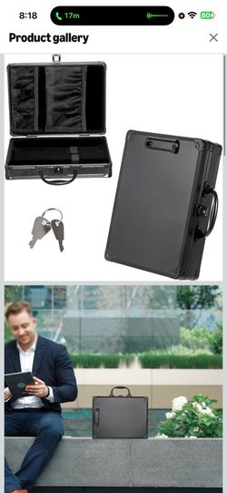 Clipboard Storage Box with Key Lock and Handle, 12x9 Inch Aluminum Clipboard Case, Portable Small Briefcase with Binder, Heavy Duty Metal Paper Organi