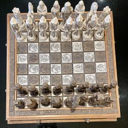 Vintage Aztec vs Conquistador Chess Set