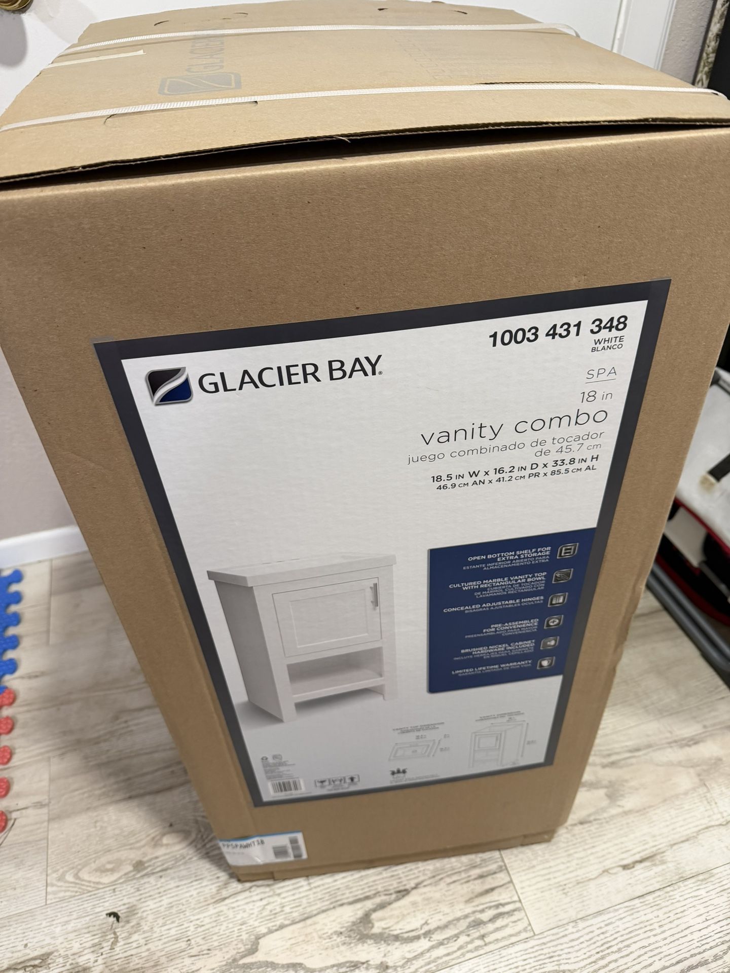 New Glacier Bay Spa 18.5 in. W x 16.25 in. D x 33.75 in. H Single Sink Bath Vanity in White with White Cultured Marble Top