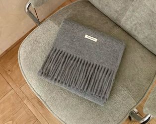 Grey Wool Blend Scarf with Fringe