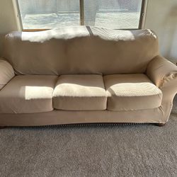 Overstuffed Sofa, 2 Chairs And Ottomans