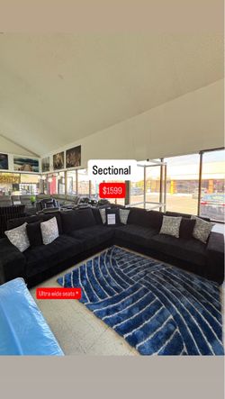 Black Fabric Sectional Sofa with Wide Seats
