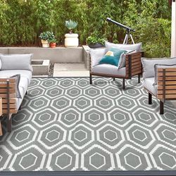 6x9 ft Outdoor Camping Rugs, Plastic Straw Rug Weatherproof Reversible Mats, Large Floor Mat for Outdoors, RV, Patio, Backyard, Deck, Picnic, Beach, T