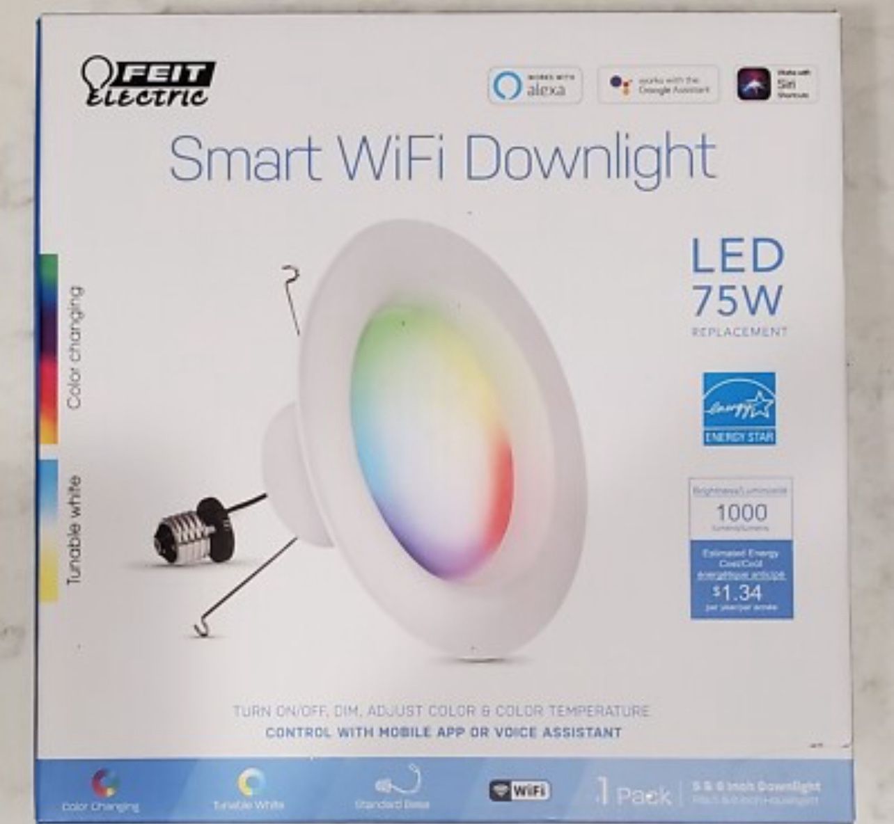 Feit Electric Smart Recessed Downlights, 5-6 Inch, Wi-Fi LED, Dimmable Color-Changing, 1000 Lumens, 11.1W (75W Equivalent), Voice & App Control, Dayli